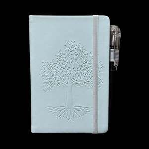 Pastel Blue Tree of Life Embossed Small Hardcover Lined Journal with Pen